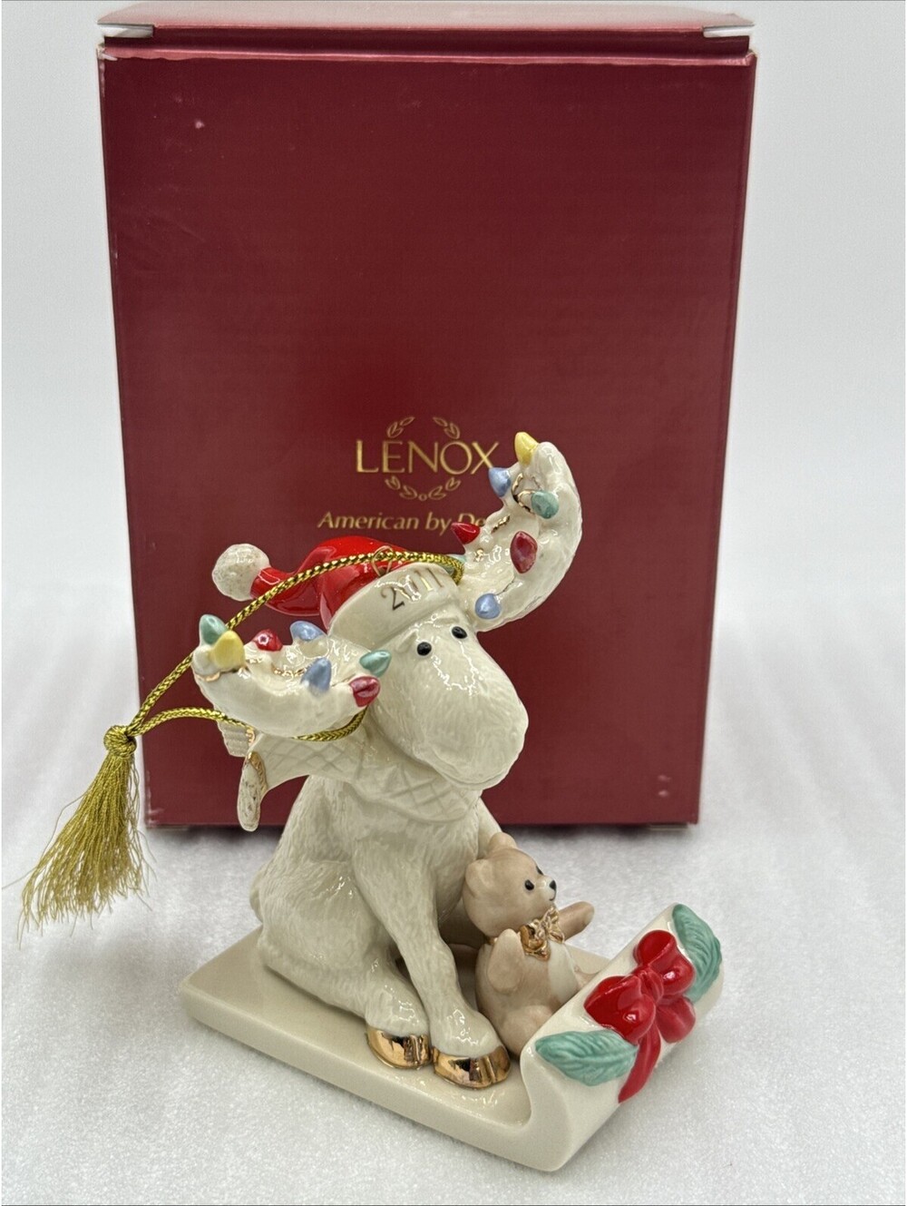 2011 Lenox Merry Moose Moosecapades Ivory Porcelain 24K Trim Christmas Ornament